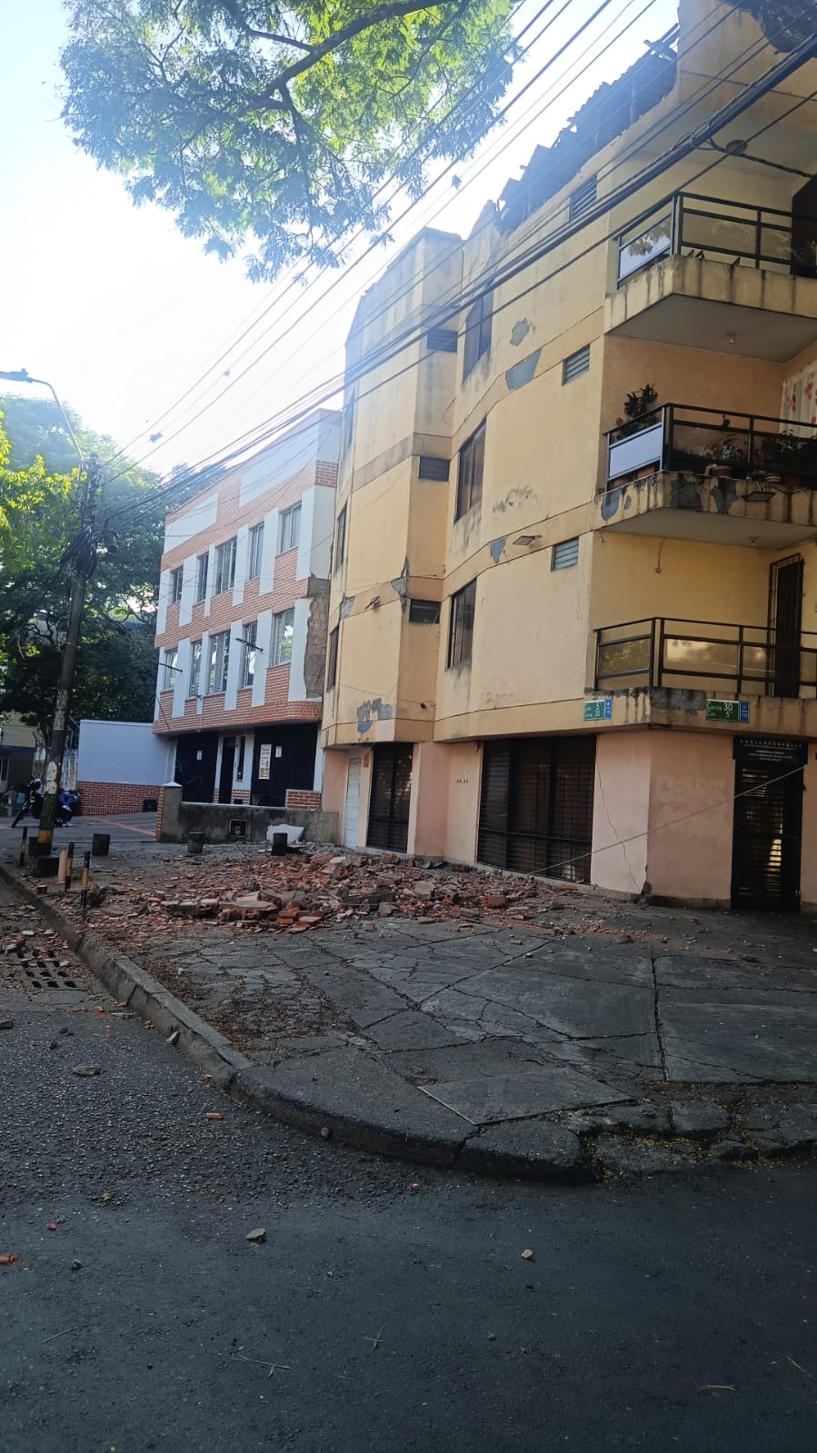 Street-level structural damage following the earthquake.
